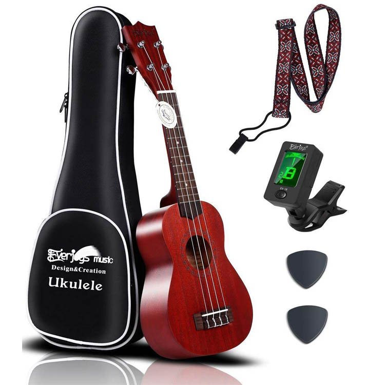 Maun Soprano Ukulele Kiti-Profesyonel 21 inç w / Vaka Kayışı Tuner Aquila Dizeleri EVUKP01
