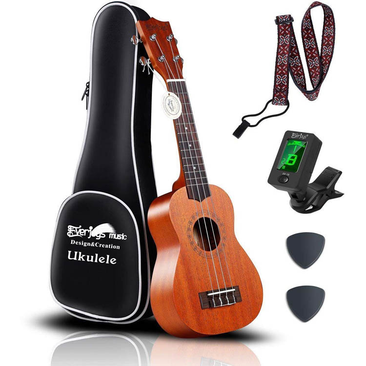 Maun Soprano Ukulele Kiti-Profesyonel 21 inç w / Vaka Kayışı Tuner Aquila Dizeleri EVUKP02